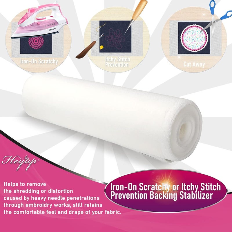 Heyup Iron on Embroidery Stitch Cover 8" x 9 Yd Light Weight Stabilizer Prevent Scratchy or Itchy Stitches, Soft Touch Backing for Sensitive Skin, Babies, and Embroidery Garments, 1 Pack - Image 4